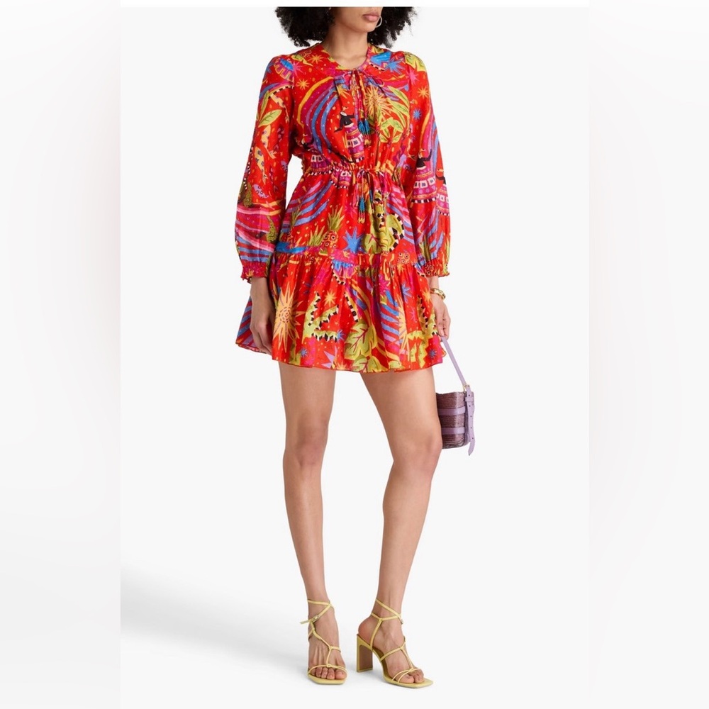 NWT! Farm Rio Magic Forest Long Sleeve Mini Dress Beaded Tassel size Large